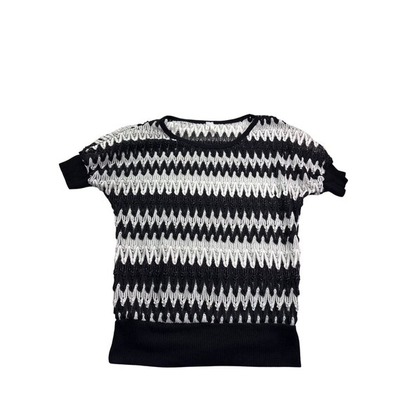 Vintage Y2K Studio Y Womens Metallic Zigzag Knit Top S Dolman Sleeve Black White - Picture 1 of 5
